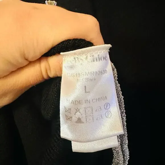 SEE BY CHLOÉ Black Wool Metallic Trim Half Sleeves Knit Midi Dress Size Large - Picture 14 of 15